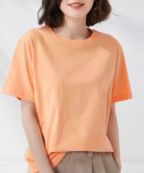 Miniministore(ミニミニストア)の「tシャツ レディース 半袖 無地ロングT(Tシャツ/カットソー・レディース・ブルー/ブラック/ロイヤルブルー/ラベンダー/ベージュ/レッド/ピンク/オレンジ/イエロー/ホワイト/ダークグリーン/ブラウン・FREE)」の12枚目の写真