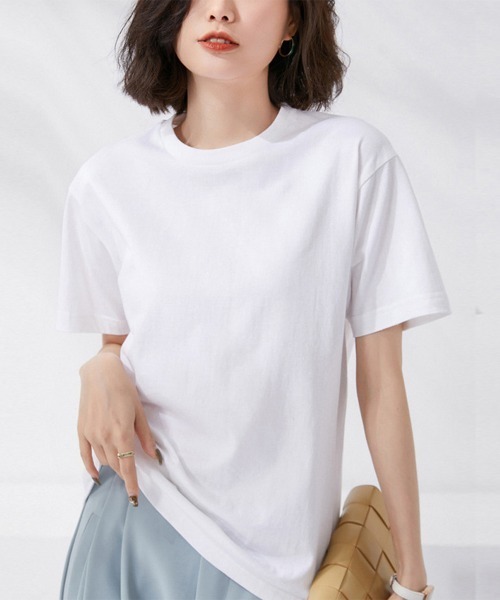 Miniministore(ミニミニストア)の「tシャツ レディース 半袖 無地ロングT(Tシャツ/カットソー・レディース・ブルー/ブラック/ロイヤルブルー/ラベンダー/ベージュ/レッド/ピンク/オレンジ/イエロー/ホワイト/ダークグリーン/ブラウン・FREE)」の13枚目の写真
