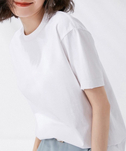 Miniministore(ミニミニストア)の「tシャツ レディース 半袖 無地ロングT(Tシャツ/カットソー・レディース・ブルー/ブラック/ロイヤルブルー/ラベンダー/ベージュ/レッド/ピンク/オレンジ/イエロー/ホワイト/ダークグリーン/ブラウン・FREE)」の14枚目の写真