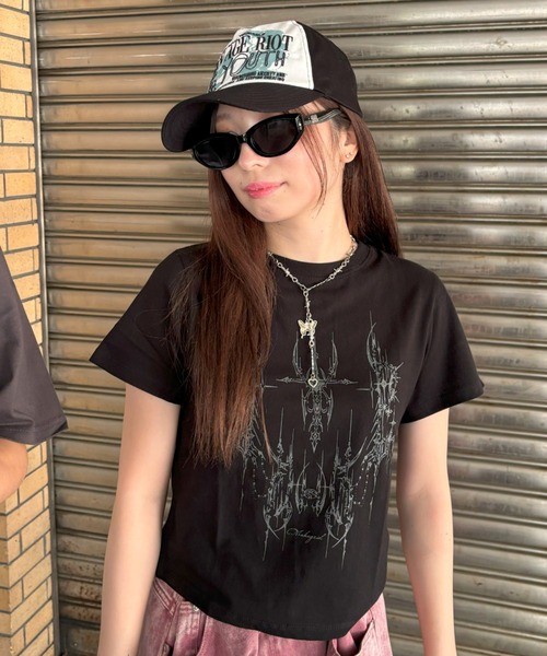 MAHAGRID(マハグリッド)の「『mahagrid/マハグリッド』 TATTOO CROP TEE/タトゥークロップ Tシャツ(Tシャツ/カットソー・レディース・ホワイト/ブラック・FREE)」の14枚目の写真
