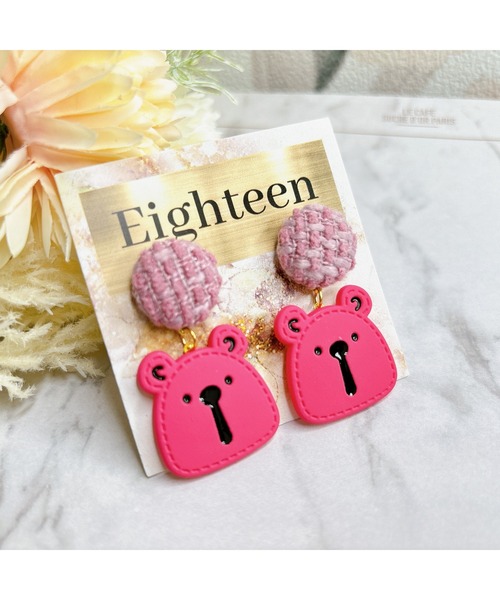 tone（トーン）の「【Eighteen】カラフルKUMAピアス(MA)（ピアス（両耳用）・レディース・イエロー/ピンク/ブルー・FREE）」の3枚目の写真