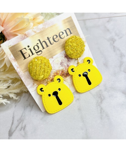 tone（トーン）の「【Eighteen】カラフルKUMAピアス(MA)（ピアス（両耳用）・レディース・イエロー/ピンク/ブルー・FREE）」の2枚目の写真
