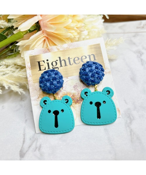 tone（トーン）の「【Eighteen】カラフルKUMAピアス(MA)（ピアス（両耳用）・レディース・イエロー/ピンク/ブルー・FREE）」の4枚目の写真