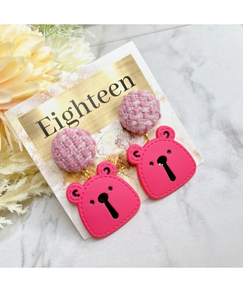 tone（トーン）の「【Eighteen】カラフルKUMAピアス(MA)（ピアス（両耳用）・レディース・イエロー/ピンク/ブルー・FREE）」の5枚目の写真
