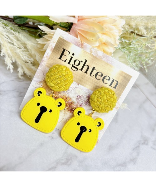 tone（トーン）の「【Eighteen】カラフルKUMAピアス(MA)（ピアス（両耳用）・レディース・イエロー/ピンク/ブルー・FREE）」の6枚目の写真