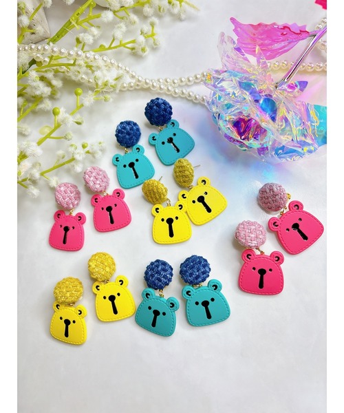 tone（トーン）の「【Eighteen】カラフルKUMAピアス(MA)（ピアス（両耳用）・レディース・イエロー/ピンク/ブルー・FREE）」の9枚目の写真