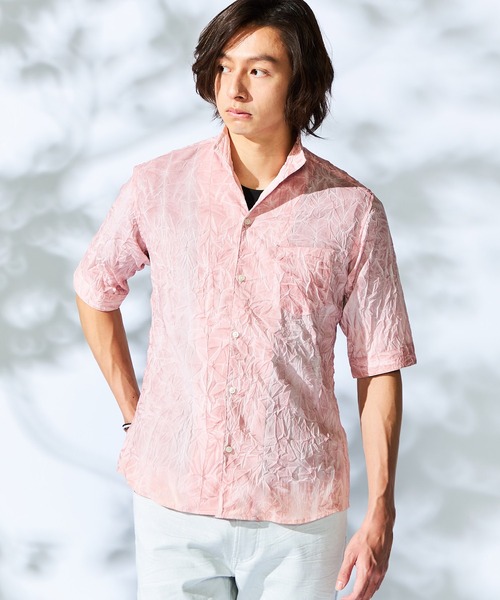 HIDEAWAYS NICOLE（ハイダウェイニコル）の「カラープリーツ５分袖シャツ（シャツ/ブラウス・メンズ・オレンジ/ネイビー/ピンク/ライトグレー・X-LARGE/LARGE/MEDIUM）」の3枚目の写真