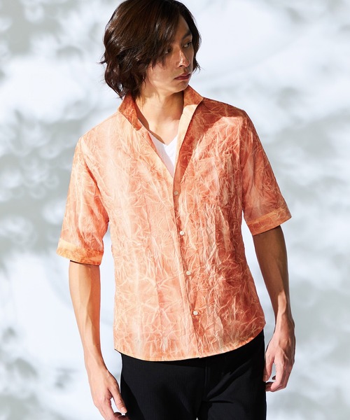 HIDEAWAYS NICOLE（ハイダウェイニコル）の「カラープリーツ５分袖シャツ（シャツ/ブラウス・メンズ・オレンジ/ネイビー/ピンク/ライトグレー・X-LARGE/LARGE/MEDIUM）」の4枚目の写真