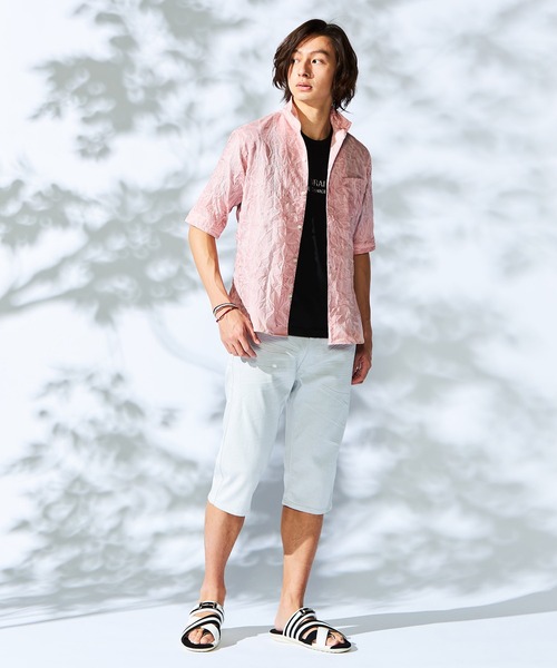 HIDEAWAYS NICOLE（ハイダウェイニコル）の「カラープリーツ５分袖シャツ（シャツ/ブラウス・メンズ・オレンジ/ネイビー/ピンク/ライトグレー・X-LARGE/LARGE/MEDIUM）」の5枚目の写真