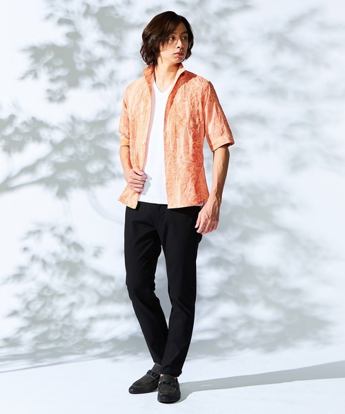 HIDEAWAYS NICOLE（ハイダウェイニコル）の「カラープリーツ５分袖シャツ（シャツ/ブラウス・メンズ・オレンジ/ネイビー/ピンク/ライトグレー・X-LARGE/LARGE/MEDIUM）」の6枚目の写真