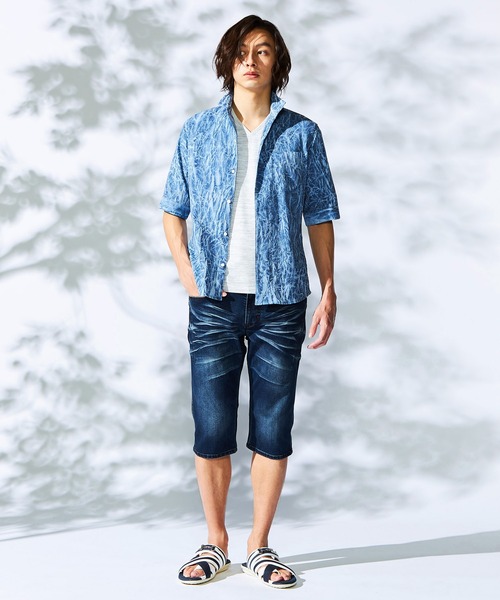 HIDEAWAYS NICOLE（ハイダウェイニコル）の「カラープリーツ５分袖シャツ（シャツ/ブラウス・メンズ・オレンジ/ネイビー/ピンク/ライトグレー・X-LARGE/LARGE/MEDIUM）」の8枚目の写真