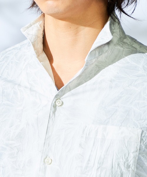 HIDEAWAYS NICOLE（ハイダウェイニコル）の「カラープリーツ５分袖シャツ（シャツ/ブラウス・メンズ・オレンジ/ネイビー/ピンク/ライトグレー・X-LARGE/LARGE/MEDIUM）」の11枚目の写真