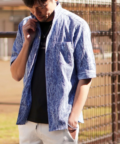 HIDEAWAYS NICOLE（ハイダウェイニコル）の「カラープリーツ５分袖シャツ（シャツ/ブラウス・メンズ・オレンジ/ネイビー/ピンク/ライトグレー・X-LARGE/LARGE/MEDIUM）」の21枚目の写真