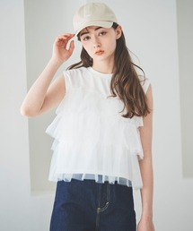 チュールフリルノースリTシャツ