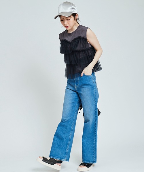 31 Sons de mode(トランテアン ソン ドゥ モード)の「チュールフリルノースリTシャツ(Tシャツ/カットソー・レディース・オフホワイト/チャコールグレー・36)」の9枚目の写真