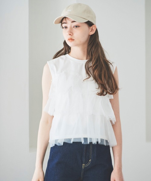 31 Sons de mode(トランテアン ソン ドゥ モード)の「チュールフリルノースリTシャツ(Tシャツ/カットソー・レディース・オフホワイト/チャコールグレー・36)」の19枚目の写真