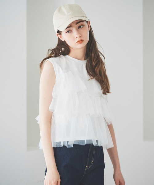 31 Sons de mode(トランテアン ソン ドゥ モード)の「チュールフリルノースリTシャツ(Tシャツ/カットソー・レディース・オフホワイト/チャコールグレー・36)」の21枚目の写真