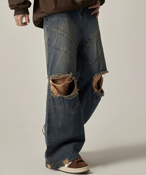 A'GEM/9 × .kom 『ARULE/アルール』 ヒザクラッシュデニムパンツ（デニムパンツ）｜ARULE（アリュール）