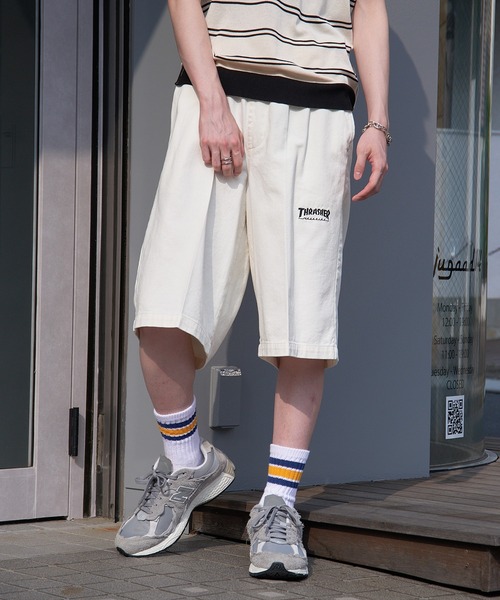 THRASHER(スラッシャー)の「【THRASHER】カツラギ・デニムイージーハーフパンツ 017160(デニムパンツ・メンズ・ブラック/ベージュ/ブラック系その他2/オフホワイト・M/L/LL/S)」の11枚目の写真