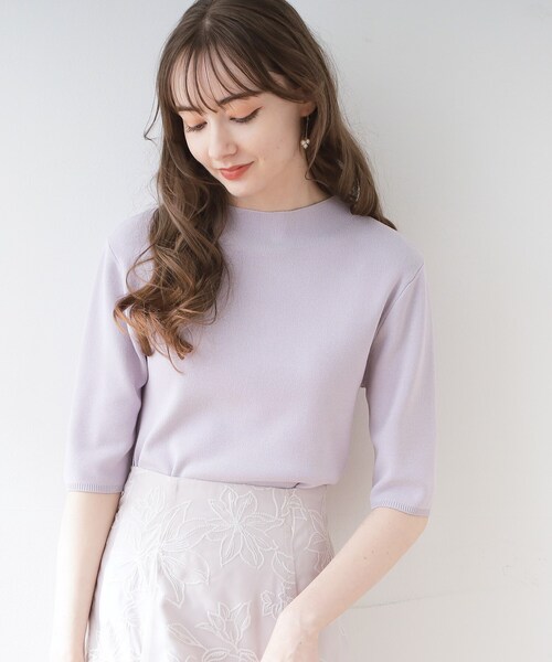 couture brooch（クチュールブローチ）の「◆バックパール調デザイン5分袖ニットトップス（ニット/セーター・レディース・ブラック/レッド系1/ピンク/オフホワイト/パープル・42/40/38）」の12枚目の写真