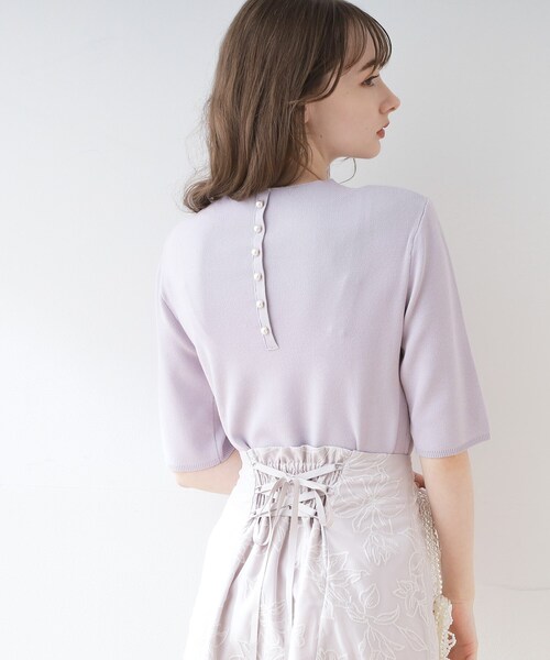 couture brooch（クチュールブローチ）の「◆バックパール調デザイン5分袖ニットトップス（ニット/セーター・レディース・ブラック/レッド系1/ピンク/オフホワイト/パープル・42/40/38）」の14枚目の写真