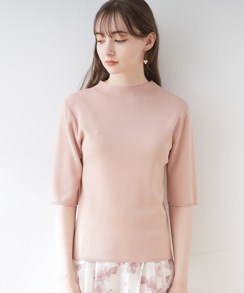 couture brooch（クチュールブローチ）の「◆バックパール調デザイン5分袖ニットトップス（ニット/セーター・レディース・ブラック/レッド系1/ピンク/オフホワイト/パープル・42/40/38）」の7枚目の写真