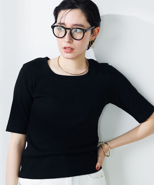 NOLLEY’S（ノーリーズ）の「コンパクトベアテレコスクエアネック5分袖プルオーバーカットソー（Tシャツ/カットソー・レディース・ホワイト/ネイビー/ブラック・FREE）」の19枚目の写真
