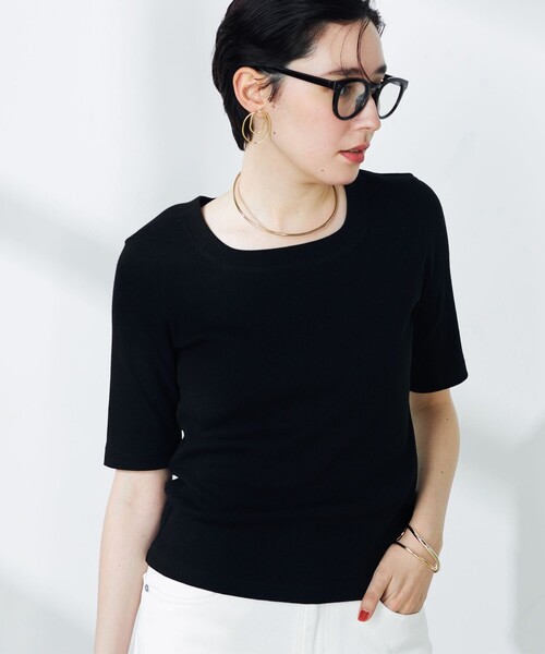 NOLLEY’S（ノーリーズ）の「コンパクトベアテレコスクエアネック5分袖プルオーバーカットソー（Tシャツ/カットソー・レディース・ホワイト/ネイビー/ブラック・FREE）」の20枚目の写真