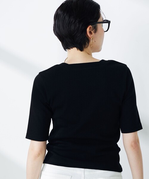 NOLLEY’S（ノーリーズ）の「コンパクトベアテレコスクエアネック5分袖プルオーバーカットソー（Tシャツ/カットソー・レディース・ホワイト/ネイビー/ブラック・FREE）」の21枚目の写真
