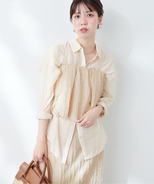natural couture(ナチュラルクチュール)の「フリンジストライプバルーンビスチェ(キャミソール・レディース・ブラック/オフホワイト・FREE)」の8枚目の写真