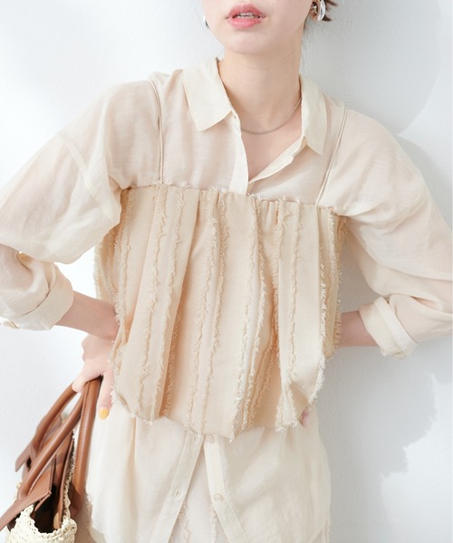 natural couture(ナチュラルクチュール)の「フリンジストライプバルーンビスチェ(キャミソール・レディース・ブラック/オフホワイト・FREE)」の6枚目の写真
