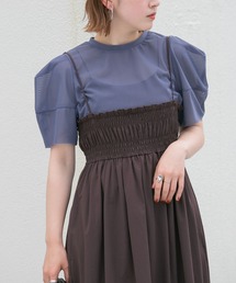 KBF | ショルダータックメッシュトップス(Tシャツ/カットソー)