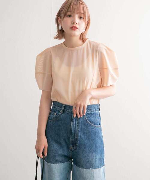 KBF（ケイビーエフ）の「ショルダータックメッシュトップス（Tシャツ/カットソー・レディース・ベージュ系その他/グリーン系その他/ブルー系その他・ONE）」の4枚目の写真