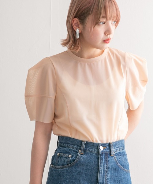 KBF（ケイビーエフ）の「ショルダータックメッシュトップス（Tシャツ/カットソー・レディース・ベージュ系その他/グリーン系その他/ブルー系その他・ONE）」の5枚目の写真