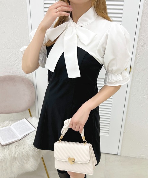 apres jour(アプレジュール)の「French girly collection ボウタイ切り替えミニワンピース【ZOZOTOWN限定アイテム】(ワンピース・レディース・ブラック系その他/ブラック・X-LARGE/フリー)」の2枚目の写真
