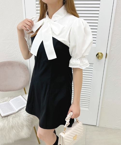 apres jour(アプレジュール)の「French girly collection ボウタイ切り替えミニワンピース【ZOZOTOWN限定アイテム】(ワンピース・レディース・ブラック系その他/ブラック・X-LARGE/フリー)」の3枚目の写真