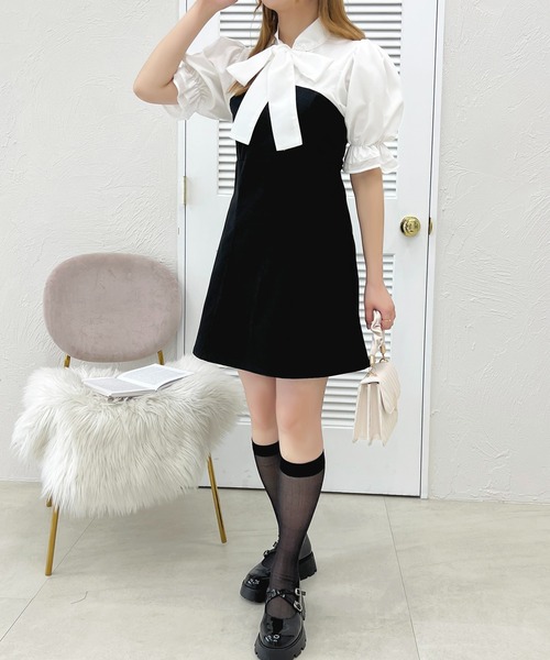apres jour(アプレジュール)の「French girly collection ボウタイ切り替えミニワンピース【ZOZOTOWN限定アイテム】(ワンピース・レディース・ブラック系その他/ブラック・X-LARGE/フリー)」の9枚目の写真
