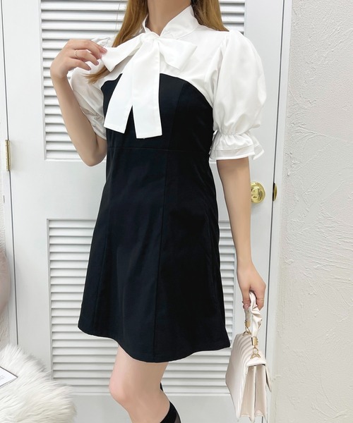 apres jour(アプレジュール)の「French girly collection ボウタイ切り替えミニワンピース【ZOZOTOWN限定アイテム】(ワンピース・レディース・ブラック系その他/ブラック・X-LARGE/フリー)」の5枚目の写真