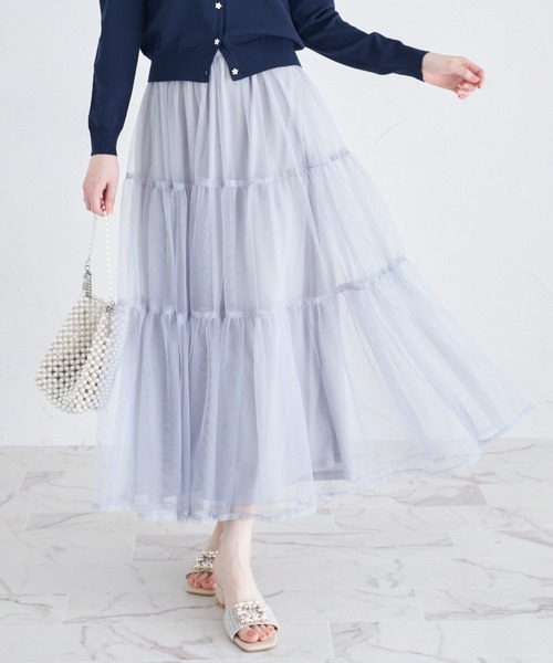 tocco closet（トッコ　クローゼット）の「ティアードチュールスカート（スカート・レディース・ピンク/グレイッシュブルー/アイボリー・S/M）」の3枚目の写真