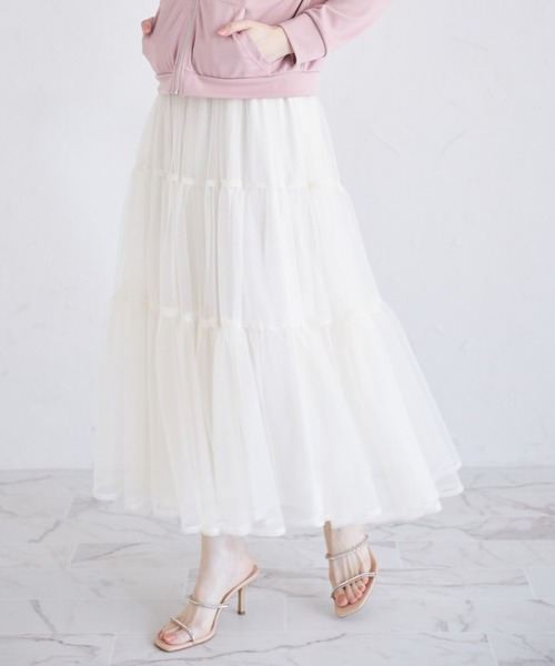 tocco closet（トッコ　クローゼット）の「ティアードチュールスカート（スカート・レディース・ピンク/グレイッシュブルー/アイボリー・S/M）」の2枚目の写真