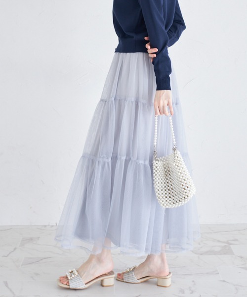 tocco closet（トッコ　クローゼット）の「ティアードチュールスカート（スカート・レディース・ピンク/グレイッシュブルー/アイボリー・S/M）」の16枚目の写真
