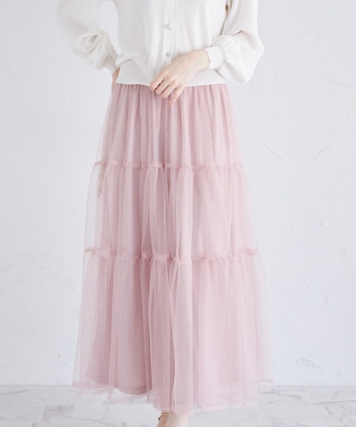 tocco closet（トッコ　クローゼット）の「ティアードチュールスカート（スカート・レディース・ピンク/グレイッシュブルー/アイボリー・S/M）」の18枚目の写真