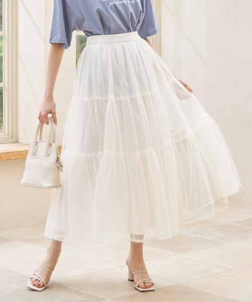 tocco closet（トッコ　クローゼット）の「ティアードチュールスカート（スカート・レディース・ピンク/グレイッシュブルー/アイボリー・S/M）」の21枚目の写真