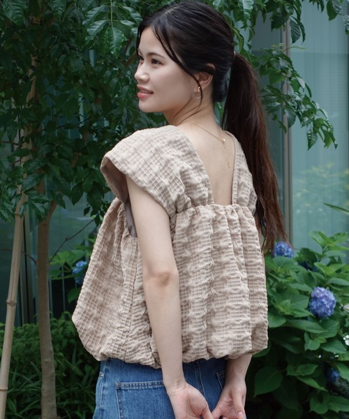 CORNERS(コーナーズ)の「チェックふくれジャガードバルーンノースリーブ(その他トップス・レディース・グリーン系その他/ブラック/ベージュ/アイボリー・M)」の1枚目の写真