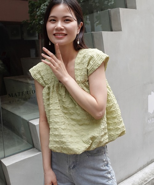 CORNERS(コーナーズ)の「チェックふくれジャガードバルーンノースリーブ(その他トップス・レディース・グリーン系その他/ブラック/ベージュ/アイボリー・M)」の4枚目の写真