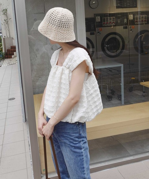 CORNERS(コーナーズ)の「チェックふくれジャガードバルーンノースリーブ(その他トップス・レディース・グリーン系その他/ブラック/ベージュ/アイボリー・M)」の2枚目の写真