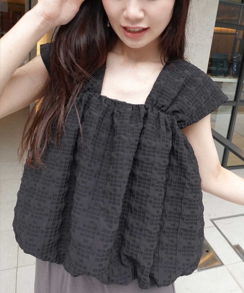 CORNERS(コーナーズ)の「チェックふくれジャガードバルーンノースリーブ(その他トップス・レディース・グリーン系その他/ブラック/ベージュ/アイボリー・M)」の3枚目の写真