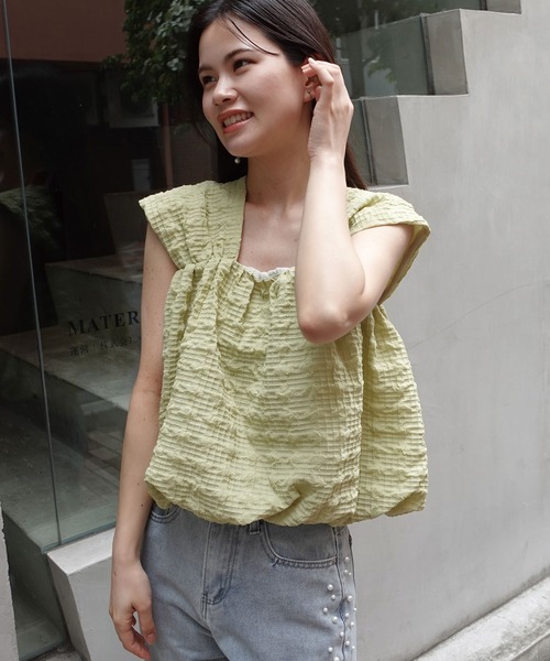 CORNERS(コーナーズ)の「チェックふくれジャガードバルーンノースリーブ(その他トップス・レディース・グリーン系その他/ブラック/ベージュ/アイボリー・M)」の5枚目の写真