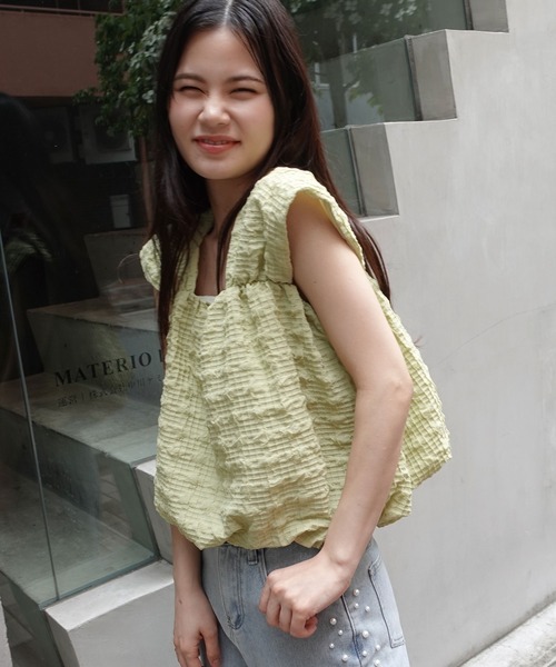 CORNERS(コーナーズ)の「チェックふくれジャガードバルーンノースリーブ(その他トップス・レディース・グリーン系その他/ブラック/ベージュ/アイボリー・M)」の6枚目の写真