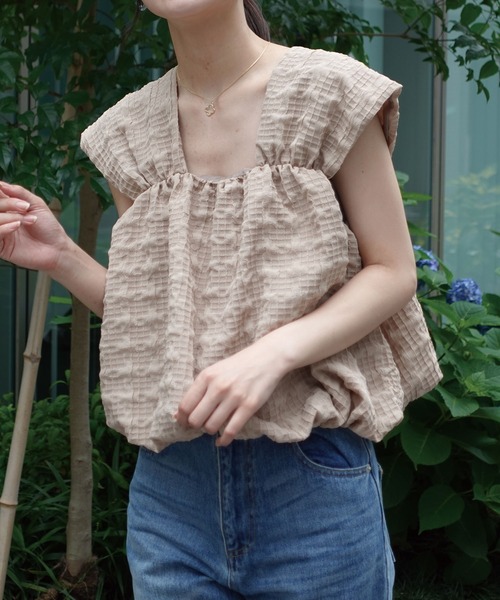 CORNERS(コーナーズ)の「チェックふくれジャガードバルーンノースリーブ(その他トップス・レディース・グリーン系その他/ブラック/ベージュ/アイボリー・M)」の7枚目の写真